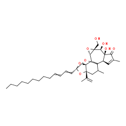 ChemSpider 2D Image | (2R,6S,7S,8R,10S,11S,12S,14S,16R)-6,7-Dihydroxy-8-(hydroxymethyl)-16-isopropenyl-4,18-dimethyl-14-(1,3-tridecadien-1-yl)-9,13,15,19-tetraoxahexacyclo[12.4.1.0~1,11~.0~2,6~.0~8,10~.0~12,16~]nonadec-3-e
n-5-one | C34H48O8