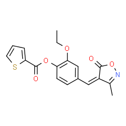ChemSpider 2D Image | 2-Ethoxy-4-[(Z)-(3-methyl-5-oxo-1,2-oxazol-4(5H)-ylidene)methyl]phenyl 2-thiophenecarboxylate | C18H15NO5S