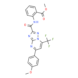 ChemSpider 2D Image | Methyl 2-({[5-(4-methoxyphenyl)-7-(trifluoromethyl)[1,2,4]triazolo[1,5-a]pyrimidin-2-yl]carbonyl}amino)benzoate | C22H16F3N5O4