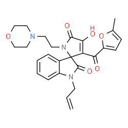 ChemSpider 2D Image | 1-Allyl-4'-hydroxy-3'-(5-methyl-2-furoyl)-1'-[2-(4-morpholinyl)ethyl]spiro[indole-3,2'-pyrrole]-2,5'(1H,1'H)-dione | C26H27N3O6