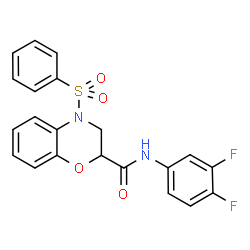 ChemSpider 2D Image | N-(3,4-Difluorophenyl)-4-(phenylsulfonyl)-3,4-dihydro-2H-1,4-benzoxazine-2-carboxamide | C21H16F2N2O4S