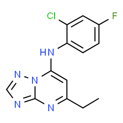 ChemSpider 2D Image | N-(2-Chloro-4-fluorophenyl)-5-ethyl[1,2,4]triazolo[1,5-a]pyrimidin-7-amine | C13H11ClFN5