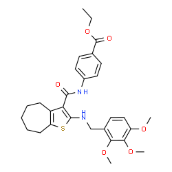 ChemSpider 2D Image | Ethyl 4-[({2-[(2,3,4-trimethoxybenzyl)amino]-5,6,7,8-tetrahydro-4H-cyclohepta[b]thiophen-3-yl}carbonyl)amino]benzoate | C29H34N2O6S