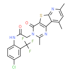 ChemSpider 2D Image | N-[4-Chloro-2-(trifluoromethyl)phenyl]-2-(2,7,9-trimethyl-4-oxopyrido[3',2':4,5]thieno[3,2-d]pyrimidin-3(4H)-yl)acetamide | C21H16ClF3N4O2S