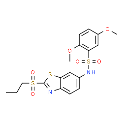 ChemSpider 2D Image | 2,5-Dimethoxy-N-[2-(propylsulfonyl)-1,3-benzothiazol-6-yl]benzenesulfonamide | C18H20N2O6S3