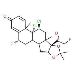 ChemSpider 2D Image | (4bR,5S,6bS,9aR,12S)-4b,5-Dichloro-12-fluoro-6b-(fluoroacetyl)-4a,6a,8,8-tetramethyl-4a,4b,5,6,6a,6b,9a,10,10a,10b,11,12-dodecahydro-2H-naphtho[2',1':4,5]indeno[1,2-d][1,3]dioxol-2-one | C24H28Cl2F2O4