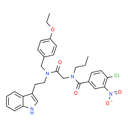 ChemSpider 2D Image | 4-Chloro-N-(2-{(4-ethoxybenzyl)[2-(1H-indol-3-yl)ethyl]amino}-2-oxoethyl)-3-nitro-N-propylbenzamide | C31H33ClN4O5