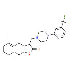 ChemSpider 2D Image | 5,8a-Dimethyl-3-({4-[3-(trifluoromethyl)phenyl]-1-piperazinyl}methyl)-3a,4,6,7,8,8a,9,9a-octahydronaphtho[2,3-b]furan-2(3H)-one | C26H33F3N2O2