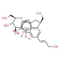 ChemSpider 2D Image | 2-[(1R)-2-Hydroxy-1-[(4-hydroxy-3-methoxyphenyl)methyl]ethyl]-4-[(1E)-3-hydroxy-1-propen-1-yl]-6-methoxyphenyl Î²-D-glucopyranoside | C26H34O11