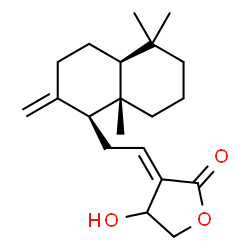 ChemSpider 2D Image | (3E)-4-Hydroxy-3-{2-[(1S,4aS,8aS)-5,5,8a-trimethyl-2-methylenedecahydro-1-naphthalenyl]ethylidene}dihydro-2(3H)-furanone | C20H30O3
