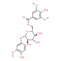 ChemSpider 2D Image | 4-Hydroxy-3-methoxyphenyl 6-O-(4-hydroxy-3,5-dimethoxybenzoyl)-beta-D-glucopyranoside | C22H26O12