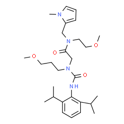 ChemSpider 2D Image | N~2~-[(2,6-Diisopropylphenyl)carbamoyl]-N-(2-methoxyethyl)-N~2~-(3-methoxypropyl)-N-[(1-methyl-1H-pyrrol-2-yl)methyl]glycinamide | C28H44N4O4