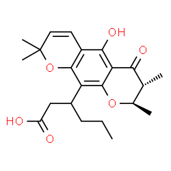 ChemSpider 2D Image | 3-[(7R,8R)-5-Hydroxy-2,2,7,8-tetramethyl-6-oxo-7,8-dihydro-2H,6H-pyrano[3,2-g]chromen-10-yl]hexanoic acid | C22H28O6