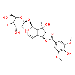 ChemSpider 2D Image | (1S,4aR,5R,7S,7aS)-1-(beta-D-Glucopyranosyloxy)-7-hydroxy-7-methyl-1,4a,5,6,7,7a-hexahydrocyclopenta[c]pyran-5-yl 4-hydroxy-3,5-dimethoxybenzoate | C24H32O13
