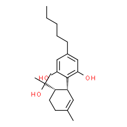 ChemSpider 2D Image | 2-[(1R,6S)-6-(2-Hydroxy-2-propanyl)-3-methyl-2-cyclohexen-1-yl]-5-pentyl-1,3-benzenediol | C21H32O3