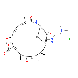ChemSpider 2D Image | (4Z,6Z,8S,9S,10Z,12S,13R,14S,16R)-19-{[2-(Dimethylamino)ethyl]amino}-13-hydroxy-8,14-dimethoxy-4,10,12,16-tetramethyl-3,20,22-trioxo-2-azabicyclo[16.3.1]docosa-1(21),4,6,10,18-pentaen-9-yl carbamate h
ydrochloride (1:1) | C32H49ClN4O8