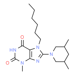 ChemSpider 2D Image | 8-(3,5-Dimethyl-1-piperidinyl)-7-hexyl-3-methyl-3,7-dihydro-1H-purine-2,6-dione | C19H31N5O2