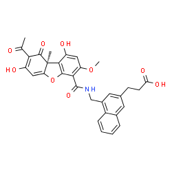 ChemSpider 2D Image | 3-{4-[({[(9aS)-8-Acetyl-1,7-dihydroxy-3-methoxy-9a-methyl-9-oxo-9,9a-dihydrodibenzo[b,d]furan-4-yl]carbonyl}amino)methyl]-2-naphthyl}propanoic acid | C31H27NO9