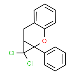 ChemSpider 2D Image | 1,1-Dichloro-1a-phenyl-1,1a,7,7a-tetrahydrocyclopropa[b]chromene | C16H12Cl2O