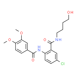 ChemSpider 2D Image | 5-Chloro-2-[(3,4-dimethoxybenzoyl)amino]-N-(4-hydroxybutyl)benzamide | C20H23ClN2O5