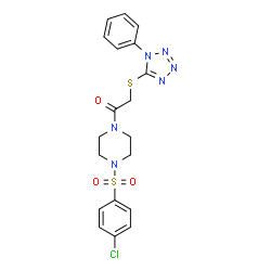 ChemSpider 2D Image | 1-{4-[(4-Chlorophenyl)sulfonyl]-1-piperazinyl}-2-[(1-phenyl-1H-tetrazol-5-yl)sulfanyl]ethanone | C19H19ClN6O3S2