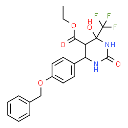 ChemSpider 2D Image | Ethyl 6-[4-(benzyloxy)phenyl]-4-hydroxy-2-oxo-4-(trifluoromethyl)hexahydro-5-pyrimidinecarboxylate | C21H21F3N2O5