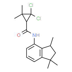 ChemSpider 2D Image | 2,2-Dichloro-3,3-dimethyl-N-(1,1,3-trimethyl-2,3-dihydro-1H-inden-4-yl)cyclopropanecarboxamide | C18H23Cl2NO