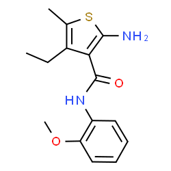 ChemSpider 2D Image | 2-Amino-4-ethyl-N-(2-methoxyphenyl)-5-methyl-3-thiophenecarboxamide | C15H18N2O2S