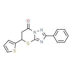 ChemSpider 2D Image | 2-Phenyl-5-thiophen-2-yl-5,6-dihydro-[1,2,4]triazolo[5,1-b][1,3]thiazin-7-one | C15H11N3OS2