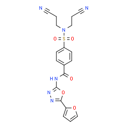 ChemSpider 2D Image | 4-[Bis(2-cyanoethyl)sulfamoyl]-N-[5-(2-furyl)-1,3,4-oxadiazol-2-yl]benzamide | C19H16N6O5S
