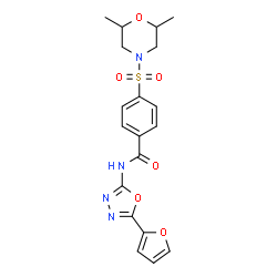 ChemSpider 2D Image | 4-[(2,6-Dimethyl-4-morpholinyl)sulfonyl]-N-[5-(2-furyl)-1,3,4-oxadiazol-2-yl]benzamide | C19H20N4O6S