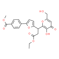 ChemSpider 2D Image | Methyl 4-(5-{3-ethoxy-1-[3-hydroxy-6-(hydroxymethyl)-4-oxo-4H-pyran-2-yl]-3-oxopropyl}-2-furyl)benzoate | C23H22O9