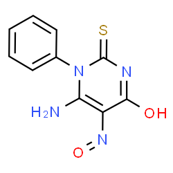 ChemSpider 2D Image | 6-Amino-5-nitroso-1-phenyl-2-thioxo-2,3-dihydro-4(1H)-pyrimidinone | C10H8N4O2S