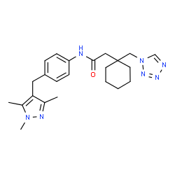ChemSpider 2D Image | 2-[1-(1H-Tetrazol-1-ylmethyl)cyclohexyl]-N-{4-[(1,3,5-trimethyl-1H-pyrazol-4-yl)methyl]phenyl}acetamide | C23H31N7O
