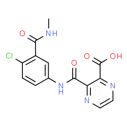 ChemSpider 2D Image | 3-{[4-Chloro-3-(methylcarbamoyl)phenyl]carbamoyl}-2-pyrazinecarboxylic acid | C14H11ClN4O4