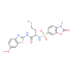 ChemSpider 2D Image | N-(6-Methoxy-1,3-benzothiazol-2-yl)-N~2~-[(3-methyl-2-oxo-2,3-dihydro-1,3-benzoxazol-6-yl)sulfonyl]methioninamide | C21H22N4O6S3