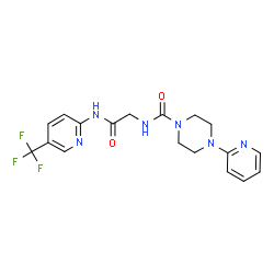 ChemSpider 2D Image | N-(2-Oxo-2-{[5-(trifluoromethyl)-2-pyridinyl]amino}ethyl)-4-(2-pyridinyl)-1-piperazinecarboxamide | C18H19F3N6O2