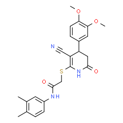 ChemSpider 2D Image | 2-{[3-Cyano-4-(3,4-dimethoxyphenyl)-6-oxo-1,4,5,6-tetrahydro-2-pyridinyl]sulfanyl}-N-(3,4-dimethylphenyl)acetamide | C24H25N3O4S