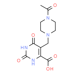ChemSpider 2D Image | 5-[(4-Acetyl-1-piperazinyl)methyl]-2,6-dioxo-1,2,3,6-tetrahydro-4-pyrimidinecarboxylic acid | C12H16N4O5