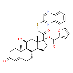 ChemSpider 2D Image | (11beta)-11-Hydroxy-3,20-dioxo-21-(2-quinoxalinylsulfanyl)pregn-4-en-17-yl 2-furoate | C34H36N2O6S