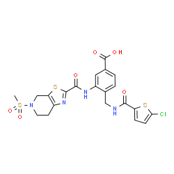 ChemSpider 2D Image | 4-({[(5-Chloro-2-thienyl)carbonyl]amino}methyl)-3-({[5-(methylsulfonyl)-4,5,6,7-tetrahydro[1,3]thiazolo[5,4-c]pyridin-2-yl]carbonyl}amino)benzoic acid | C21H19ClN4O6S3