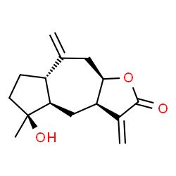 ChemSpider 2D Image | (3aR,4aR,5S,7aS,9aR)-5-Hydroxy-5-methyl-3,8-bis(methylene)decahydroazuleno[6,5-b]furan-2(3H)-one | C15H20O3