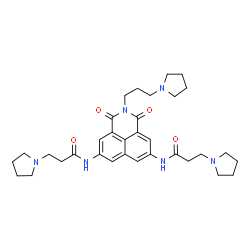 ChemSpider 2D Image | N,N'-{1,3-Dioxo-2-[3-(1-pyrrolidinyl)propyl]-2,3-dihydro-1H-benzo[de]isoquinoline-5,8-diyl}bis[3-(1-pyrrolidinyl)propanamide] | C33H44N6O4