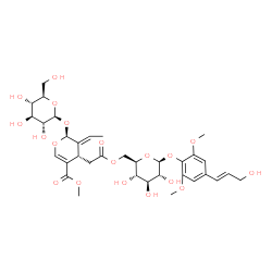 ChemSpider 2D Image | 4-[(1E)-3-Hydroxy-1-propen-1-yl]-2,6-dimethoxyphenyl 6-O-{[(2S,3E,4S)-3-ethylidene-2-(beta-D-glucopyranosyloxy)-5-(methoxycarbonyl)-3,4-dihydro-2H-pyran-4-yl]acetyl}-beta-D-glucopyranoside | C34H46O19
