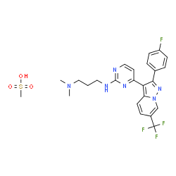 ChemSpider 2D Image | N'-{4-[2-(4-Fluorophenyl)-6-(trifluoromethyl)pyrazolo[1,5-a]pyridin-3-yl]-2-pyrimidinyl}-N,N-dimethyl-1,3-propanediamine methanesulfonate (1:1) | C24H26F4N6O3S