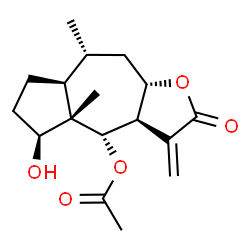 ChemSpider 2D Image | (3aR,4S,4aS,5S,7aS,8R,9aS)-5-Hydroxy-4a,8-dimethyl-3-methylene-2-oxododecahydroazuleno[6,5-b]furan-4-yl acetate | C17H24O5