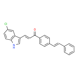 ChemSpider 2D Image | (2E)-3-(5-Chloro-1H-indol-3-yl)-1-{4-[(E)-2-phenylvinyl]phenyl}-2-propen-1-one | C25H18ClNO