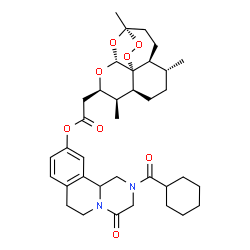 ChemSpider 2D Image | 2-(Cyclohexylcarbonyl)-4-oxo-1,3,4,6,7,11b-hexahydro-2H-pyrazino[2,1-a]isoquinolin-10-yl [(1R,4S,5R,8S,9R,10R,12R,13R)-1,5,9-trimethyl-11,14,15,16-tetraoxatetracyclo[10.3.1.0~4,13~.0~8,13~]hexadec-10-
yl]acetate | C36H48N2O8