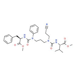 ChemSpider 2D Image | Methyl N-[{3-[(2-cyanoethyl){[(2S)-1-methoxy-3-methyl-1-oxo-2-butanyl]carbamoyl}amino]propyl}(phenyl)carbamoyl]-D-phenylalaninate | C30H39N5O6