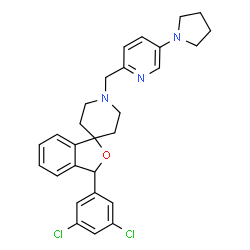 ChemSpider 2D Image | 3-(3,5-Dichlorophenyl)-1'-{[5-(1-pyrrolidinyl)-2-pyridinyl]methyl}-3H-spiro[2-benzofuran-1,4'-piperidine] | C28H29Cl2N3O